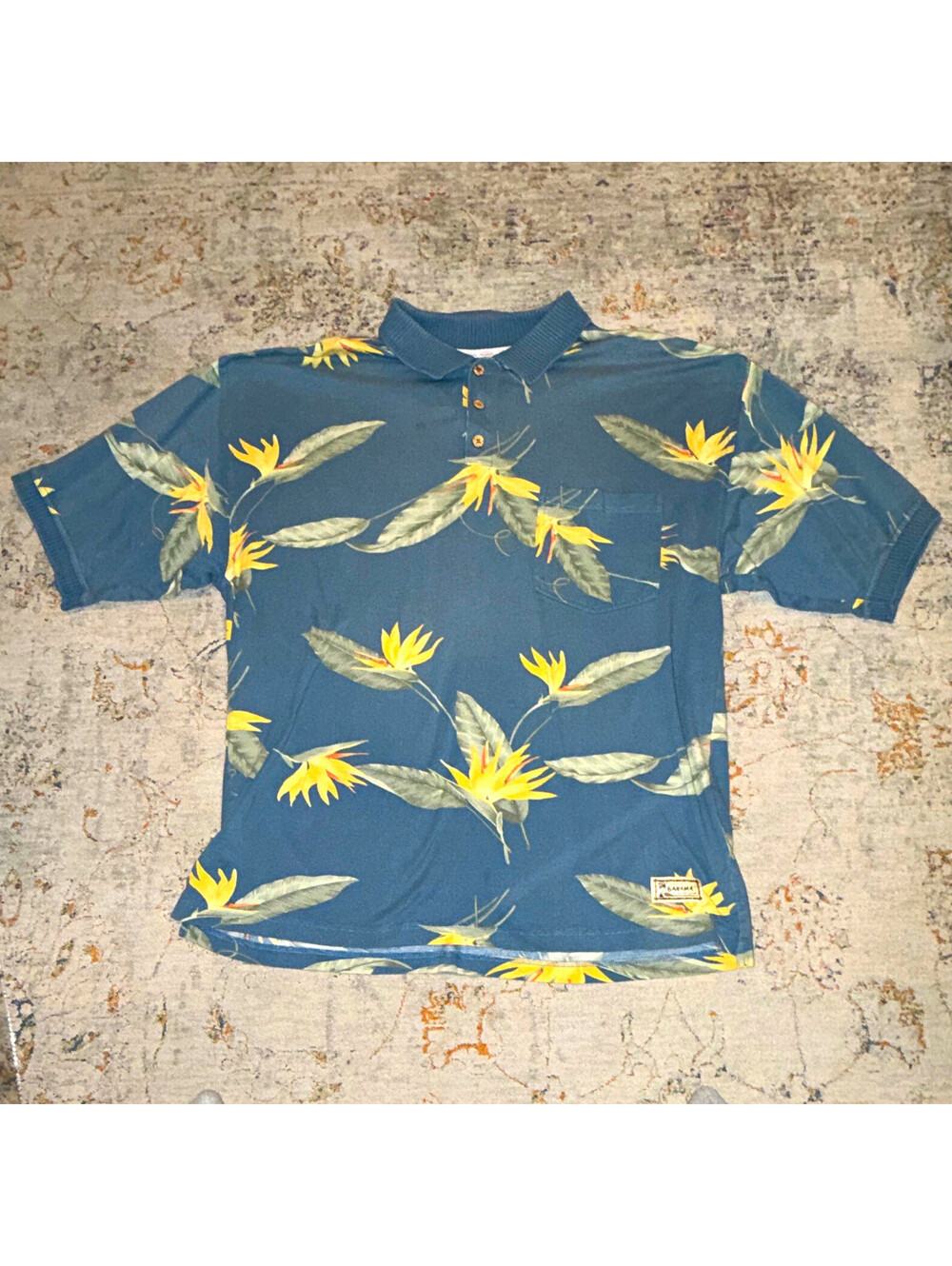 Tommy Bahama Men's Polo Shirt XL Blue Tropical Floral Cotton Vintage Logo A393